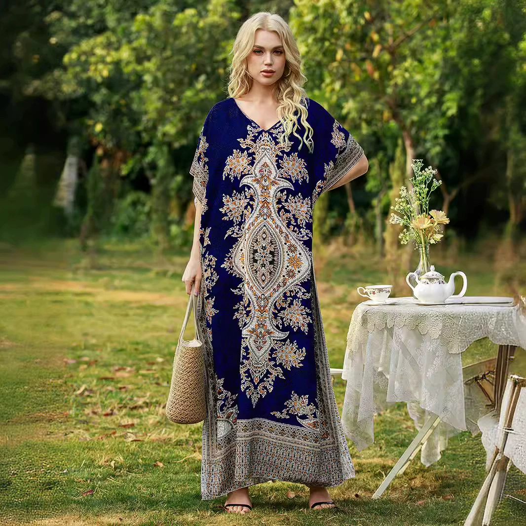 ID:21667 - Bohemian print dress plus size loose robe